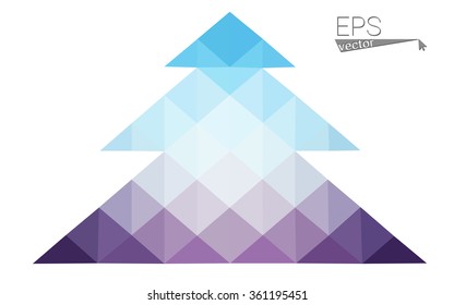 Blue, pink low poly style christmas tree vector illustration consisting of triangles. Abstract triangular polygonal origami or crystal design of New Years celebration. Isolated on white background