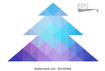 Blue, pink low poly style christmas tree vector illustration consisting of triangles. Abstract triangular polygonal origami or crystal design of New Years celebration. Isolated on white background