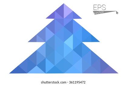 Blue, pink low poly style christmas tree vector illustration consisting of triangles. Abstract triangular polygonal origami or crystal design of New Years celebration. Isolated on white background