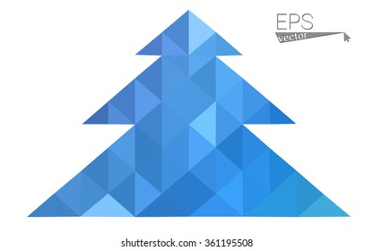 Blue, pink low poly style christmas tree vector illustration consisting of triangles. Abstract triangular polygonal origami or crystal design of New Years celebration. Isolated on white background