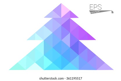 Blue, pink low poly style christmas tree vector illustration consisting of triangles. Abstract triangular polygonal origami or crystal design of New Years celebration. Isolated on white background