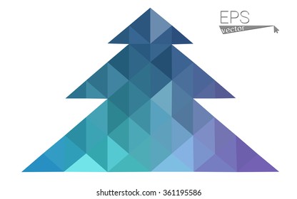 Blue, pink low poly style christmas tree vector illustration consisting of triangles. Abstract triangular polygonal origami or crystal design of New Years celebration. Isolated on white background