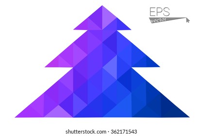 Blue, pink low poly style christmas tree vector illustration consisting of triangles. Abstract triangular polygonal origami or crystal design of New Years celebration. Isolated on white background