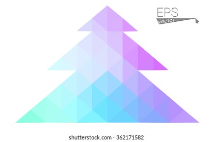 Blue, pink low poly style christmas tree vector illustration consisting of triangles. Abstract triangular polygonal origami or crystal design of New Years celebration. Isolated on white background