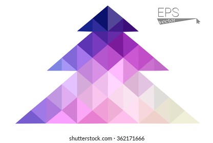 Blue, pink low poly style christmas tree vector illustration consisting of triangles. Abstract triangular polygonal origami or crystal design of New Years celebration. Isolated on white background