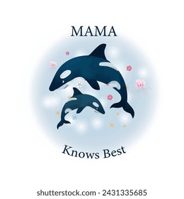 Blue And Pink Mama And Baby Whale Watercolour Family Mothers Day T-shirt 