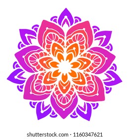 Blue and pink  mandala isolated on white  background.  Hand-drawn illustration. Vector.