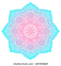 Blue and pink  mandala isolated on white  background.  Hand-drawn illustration. Vector.
