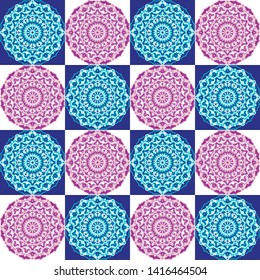 Blue and pink mandala pattern. Vector illustration. 