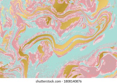 Blue and pink marble pattern. Abstract golden background. Vector illustration.
