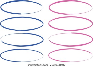 blue pink marker color collection doodle ellipses set vector
