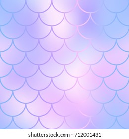 Blue pink mermaid seamless pattern. Fantastic fish scale vector pattern. Colorful mermaid tail background. Fish skin texture in gentle pastel colors. Shiny mermaid skin surface. Wedding template