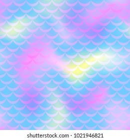 Blue pink mermaid vector background. Fish scale pattern. Mermaid seamless pattern tile. Holographic gradient. Candy colors iridescent texture. Mermaid skin seamless pattern. Mermaid wrapping paper