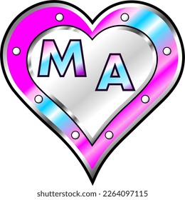 Blue and pink metallic heart with initial letters M and A, bright vector illustration, amazing love, passion and happiness vector, illustration for valentine couple. God is good!