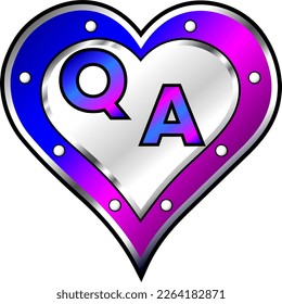 Blue and pink metallic heart with initial letters Q and A, bright vector illustration, amazing love, passion and happiness vector, illustration for valentine couple. God is good!