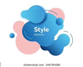Blue and pink modern fluid elements with sample text. Dynamic colored forms and lines. Gradient abstract banner with liquid shapes. Template for logo, flyer, presentation design. Vector illustration