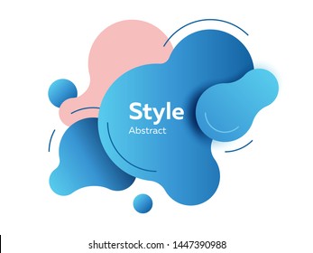 Blue and pink modern liquid elements with sample text. Dynamic colored forms and lines. Gradient abstract banner with flowing shapes. Template for logo, flyer, presentation design. Vector illustration