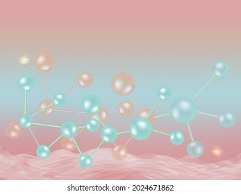 Moléculas azules y rosas, fondo de concepto científico con espacio de copia, vector de ilustración.	