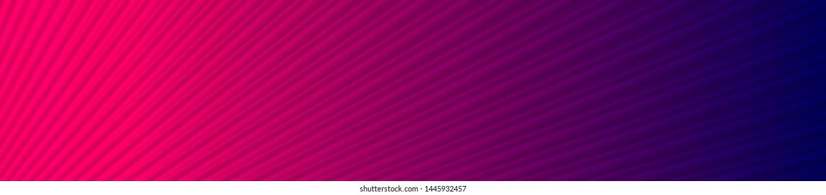 Blue pink neon abstract banner template with smooth striped texture. Vibrant lines vector decoration, web header layout background