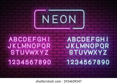 Blue and pink neon alphabet letters vector illustration