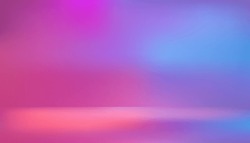 Blue And Pink Neon Light Background Scene, Studio Empty Display Products. Gradient Wallpaper And Floor.