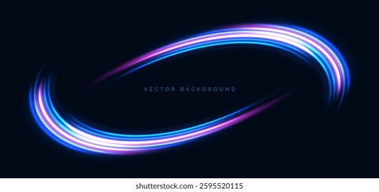 Blue and pink neon lighting effect swirl on dark background. High speed motion moving concept. Vector illustration