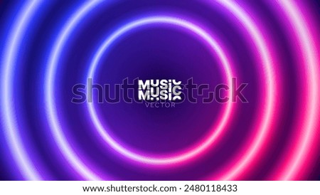 Blue Pink Neon Round Frame. Neon Circle Ring Shape with Space for Text. Ring Light 80s Retro Music Party Banner. Fashion Show Stage Backdrop. Vector Illustration.