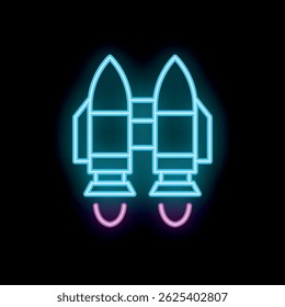 Blue and pink neon sign of twin rockets launching into the dark sky, great for any business related to space travel