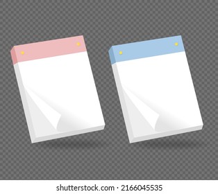 blue and pink note pad memo set illustration set. diary, memo label, sticker, memo, pencil,  Vector drawing. Hand drawn style.