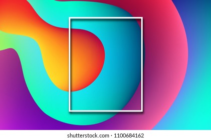 Blue, pink and orange abstract background with white rectangular frame. Vector illustration.
