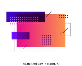 Blue, pink and orange abstract graphic elements. Colorful form and line. Abstract geometric banner with square shapes and dots. Template for logo, flyer, presentation design. Vector illustration