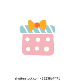 Blue pink orange doodle gift box icon