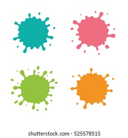 Blue, Pink, Orange, Green Blob. Vector Illustration With Cute Cartoon Color Paint Splashes, Splatters, Spot, Blots Flat Style