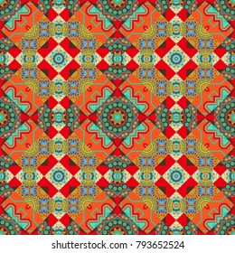 Blue, pink and orange texture. Graphic vector pattern. Abstract ornament. A seamless background. Wallpaper in the geometrical style.