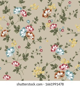 blue pink and orange vector flowers pattern on background