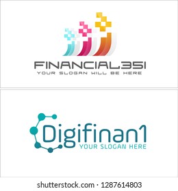 blue pink orange yellow gray curved symbol square pixel circular round line logo design concept suitable for technology digital marketing Accounting Financial business
