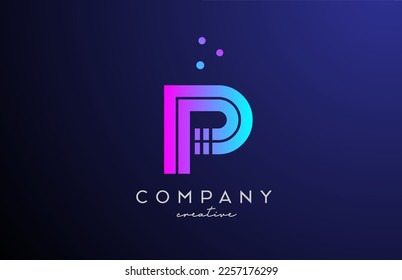 blue pink P alphabet letter logo with dots. Corporate creative template design for company and business