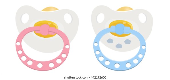 Blue and Pink pacifiers isolated on white background