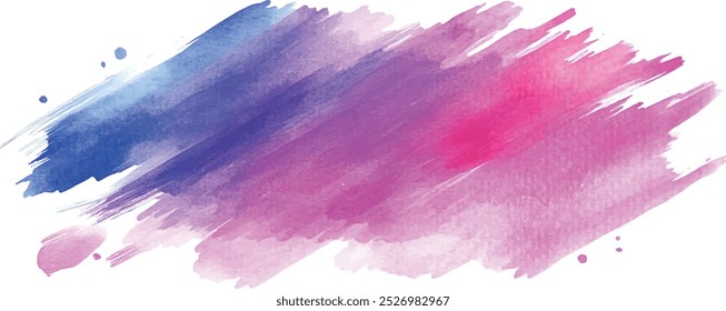 Blue pink paint artistic dry brush stroke. Watercolor acrylic hand painted backdrop for print, web design and banners. Realistic vector background texture