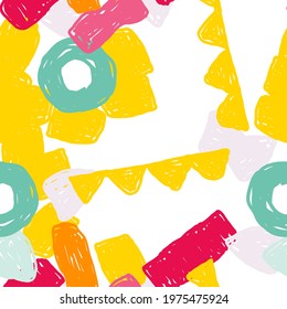 Blue And Pink Paintbrush Vector Seamless Pattern. Motley Hipster Scribble Texture. Vivid Abstract Print. Cute Sport Wallpaper.