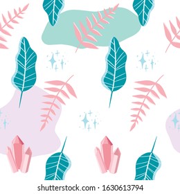 blue pink pattern leaves, tropics, summer