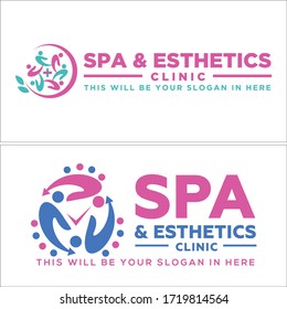 Blue pink people dot medical cross circle describe a clock symbol logo design vector suitable for spa aesthetics health clinic massage