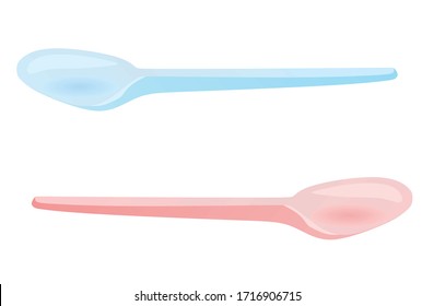 Blue and pink plastic spoon. vector illustration