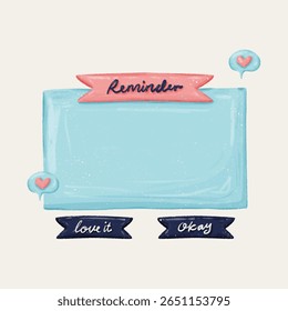 Blue And Pink Playful Reminder With Heart Hand drawing For Bullet Journal Planner