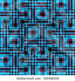 blue and pink psychedelic polygons and lines on a black background. grunge effect. vector illustration