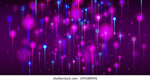 Blue Pink Purple Abstract Background. Bright Light Glow Particles. Big Data Artificial Intelligence Internet Futuristic Wallpaper. Network Scientific Banner. Fiber Optics Social Science Light Pins.