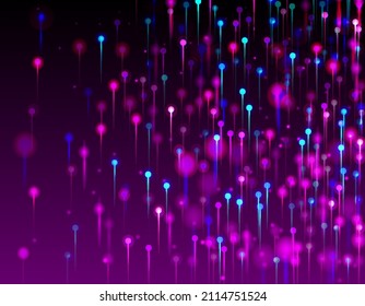 Fondo abstracto de color rosa azul morado. Partículas De Pines De Luz Vivid. Fondo de escritorio de tecnología Ethernet para inteligencia artificial de Big Data. Banner de tecnología de red. Fibra Óptica Ciencias Sociales Pines Ligeros.
