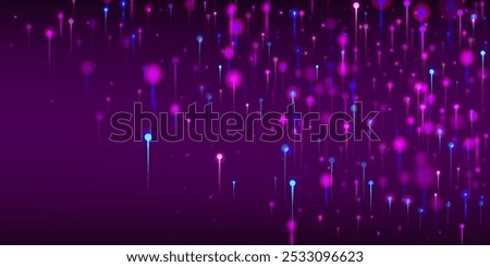 Blue Pink Purple Abstract Wallpaper. Artificial Intelligence Big Data Ethernet Technology Background. Neon Light Nodes Particles. Network Scientific Banner. Social Science Fiber Optics Light Pins.