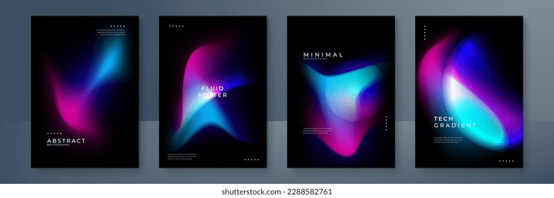 Blue pink purple blurred gradient background with aurora shape and light texture on black background. Modern blue blur grainy technology background for poster wallpaper