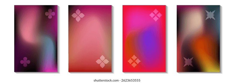 Blue pink purple blurred gradient background with aurora shape and light texture on black background. Modern blue blur grainy technology background
